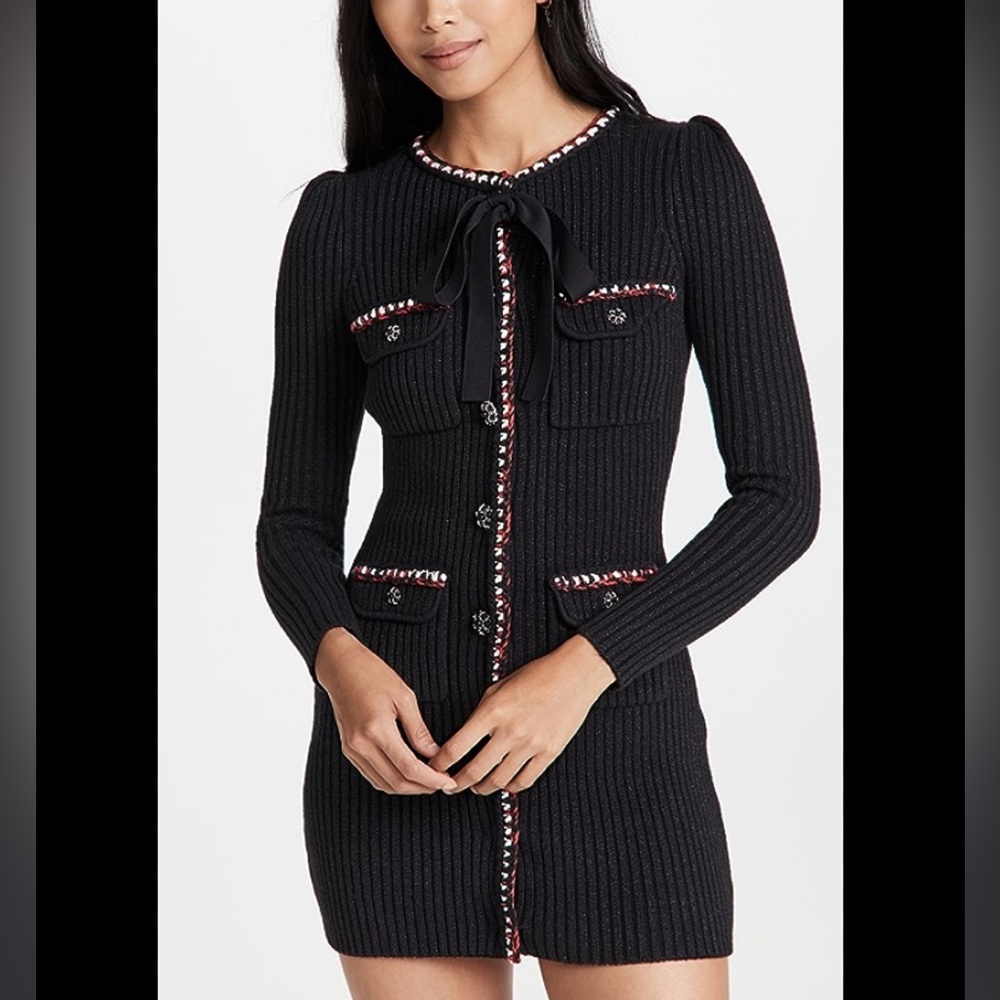 $400 SELF PORTRAIT Lurex silver BLACK KNIT BOW Dress S,M